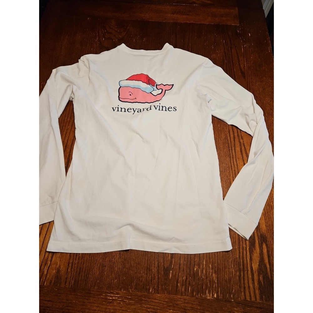 Vineyard Vines Merry Christmas Santa Whale Long Sleeve White Tee Women's XS(A668